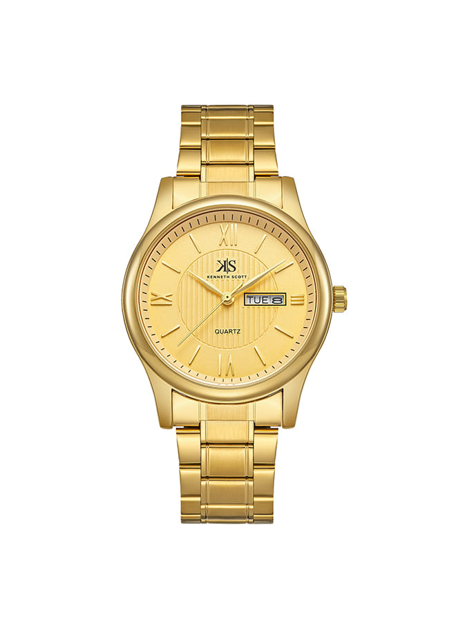 Kenneth Scott Men's Analog Champagne Dial Watch - K23029-GBGC