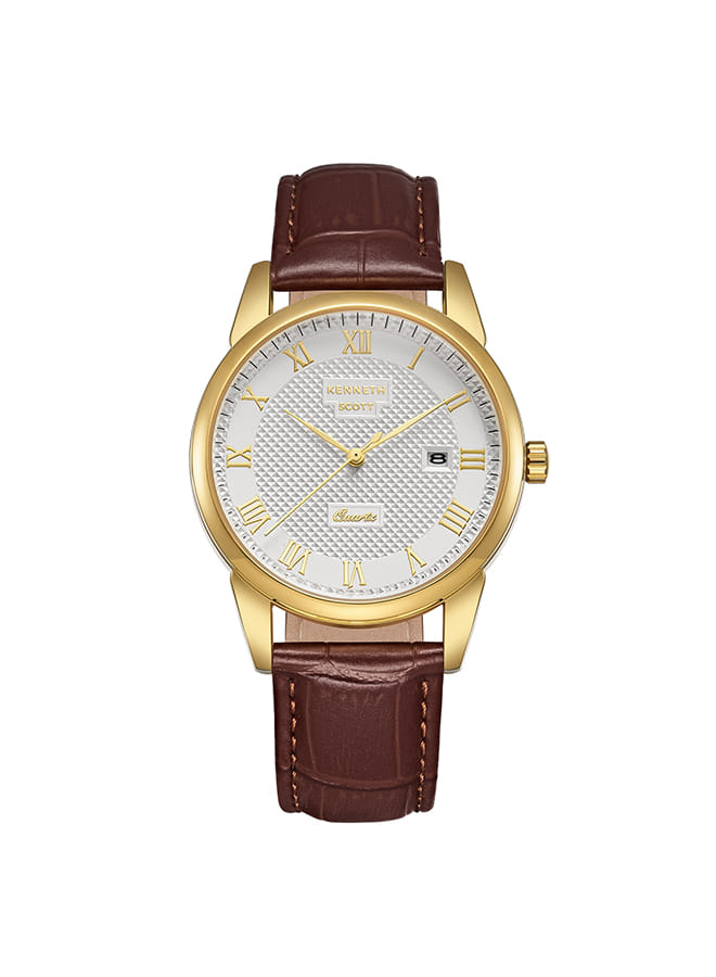 Kenneth Scott Men's Analog Beige Dial Watch - K23030-GLDI