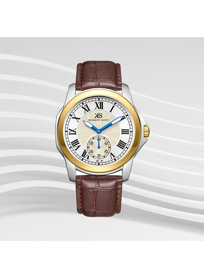 Kenneth Scott Men's Analog Champagne Dial Watch - K24018-TLDC
