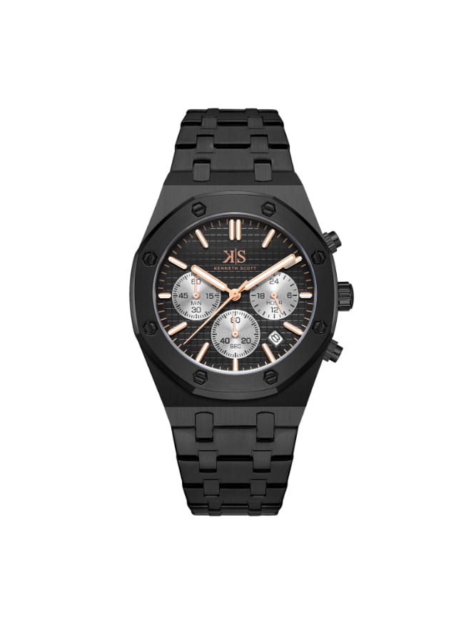 Kenneth Scott Men's Multi Function Black Dial Watch - K24112-BBBB