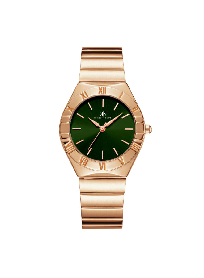 Kenneth Scott Women's Analog Green Dial Watch - K24506-RBKH