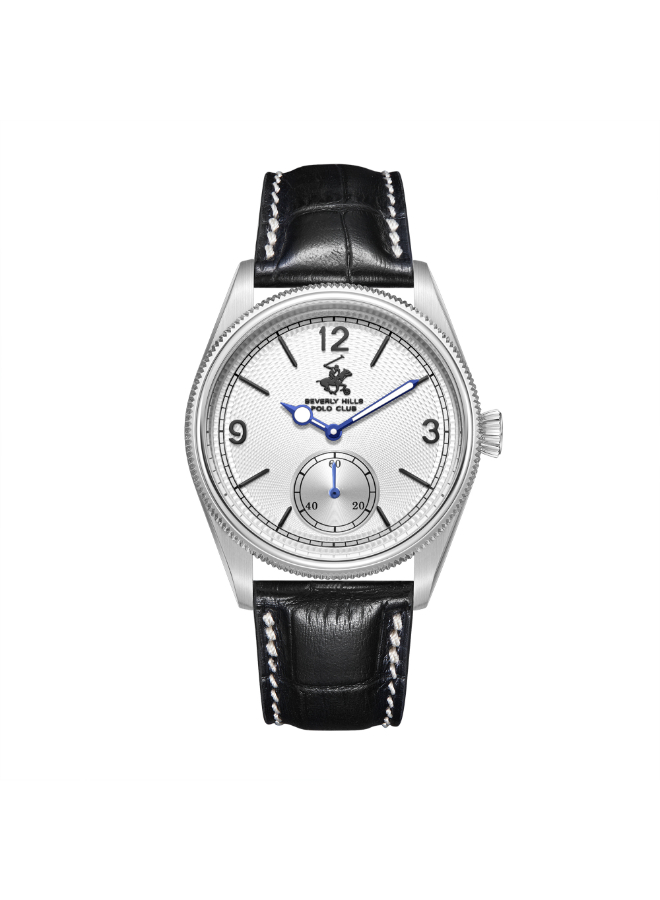 BHPC Gents 3H Fn S.S Case BLACK LEATHER Band SILVER Dial
