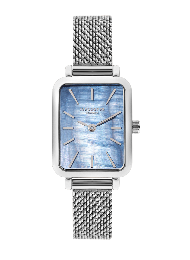 Lee Cooper  Ladies 2 Hands Fn Silver Case Silver Mesh Band Blue Mop Dial