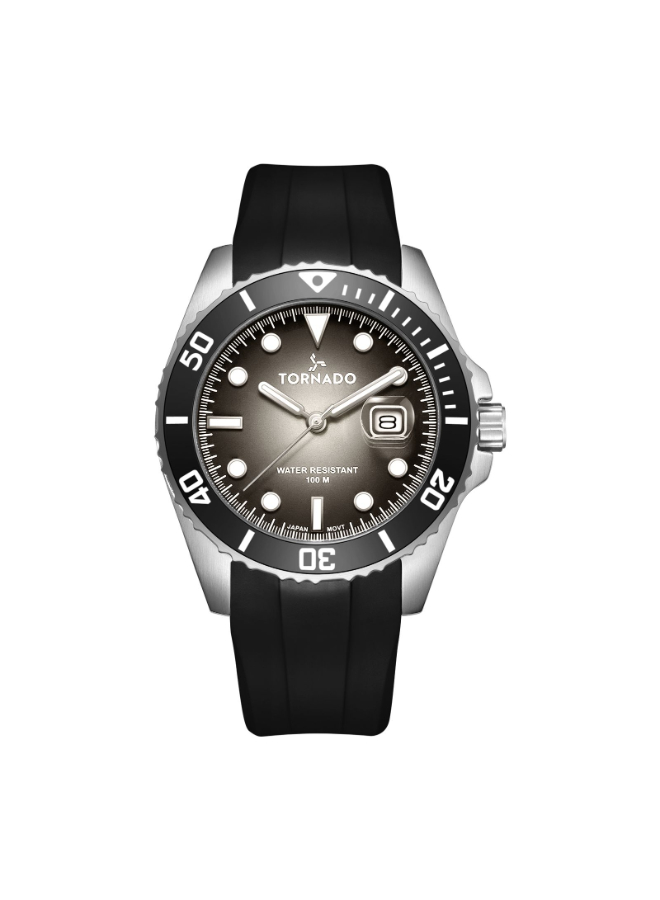 Tornado Gents Analog Fn Silver Case Black Silicone Strap Black Dial