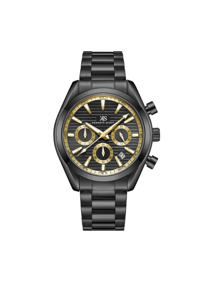Kenneth Scott  Gents Gents Chrono & multi function Black Case Black Metal Band Black Dial Gold Highlights