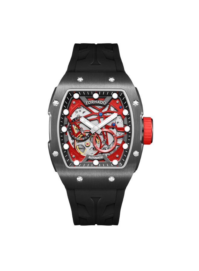 Tornado Gents Xenith Automatic Fn Gun metal Case Black Silicone Band Black Dial-T24302-XSBB