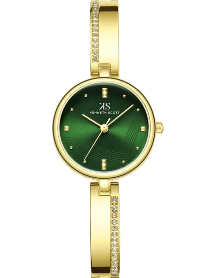 Kenneth Scott Ladies analog Gold Case Gold Metal Band Green Dial