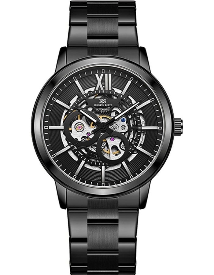 Kenneth Scott Gents Automatic Black Case Black Bracelet Band Black Dial
