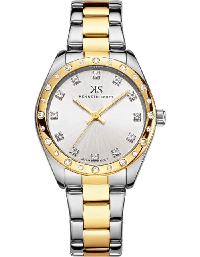 Kenneth Scott Ladies Analog TT Gold Case TT Gold Metal Band White Dial