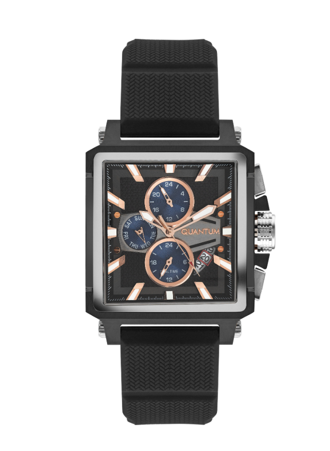 Quantum Men's Date&Dual Time Black Dial Watch - HNG969.650