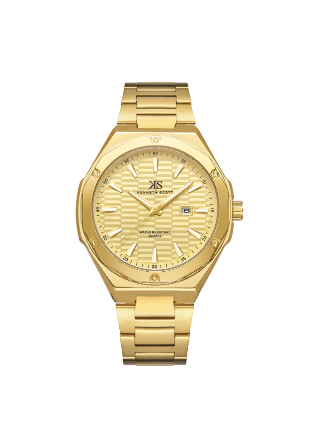 Kenneth Scott Men's Analog Champagne Dial Watch - K23026-GBGC
