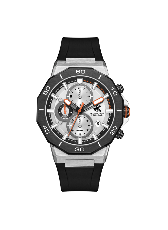 BHPC Gents  MULTIFUNCTION  S.S/IP BLACK Case BLACK SILICON Band SILVER Dial