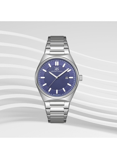 [K24016-SBSN] Kenneth Scott Gents Analog Silver Case Silver Bracelet Band Navy Blue Dial