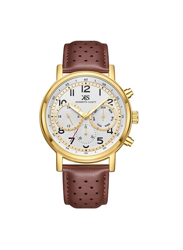 [K24119-GLDW] Kenneth Scott Men's Analog White Dial Watch - K24119-GLDW