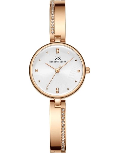 [K23506-RBKW] Kenneth Scott Ladies analog Rose Gold Case Rose Gold Metal Band White Dial