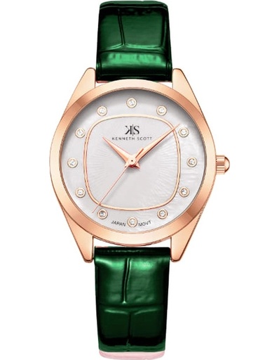 [K24508-RLHW] Kenneth Scott Ladies Analog Rose Gold Case Rose Gold Leather Strap White Dial