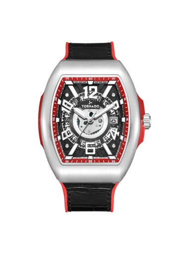 [T25301-SLBBR] Tornado Gents Analog Fn Silver Case Black Leather Strap Black Dial Red Highlights