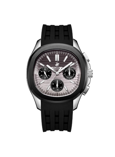 [BP3211X.361] BHPC Gents  MULTIFUNCTION  S.S/IP GUN Case BLACK SILICON Band GUN TO SILVER Dial